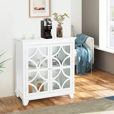 Kitchen Buffet Sideboard With Glass Doors And Adjustable Shelf