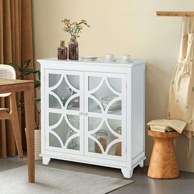 Kitchen Buffet Sideboard With Glass Doors And Adjustable Shelf