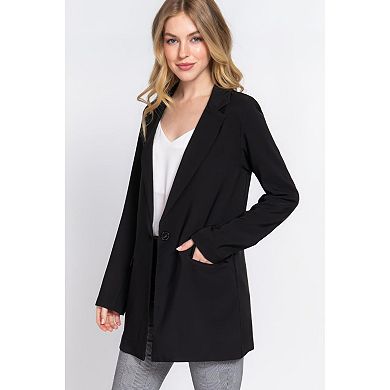 Long Sleeve Notched Single-breasted Tunic Blazer