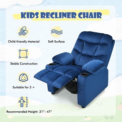Pu Leather Kids Recliner Chair With Cup Holders And Side Pockets