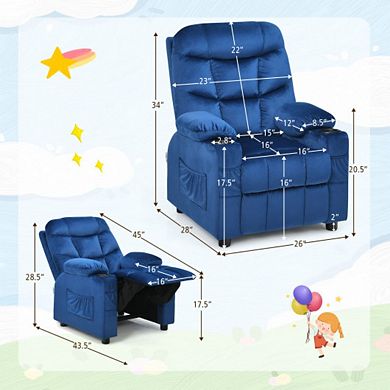 Pu Leather Kids Recliner Chair With Cup Holders And Side Pockets