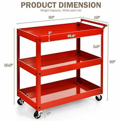 3-tier Utility Cart Metal Mental Storage Service Trolley