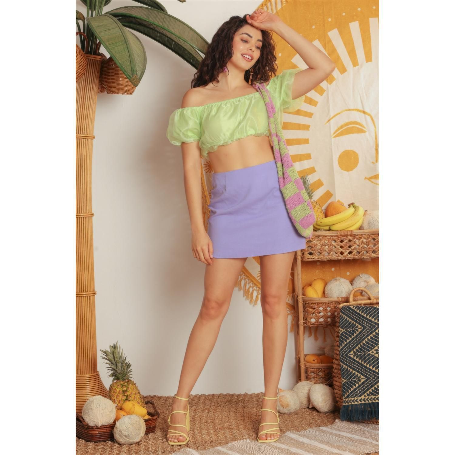 organza puff sleeve crop top