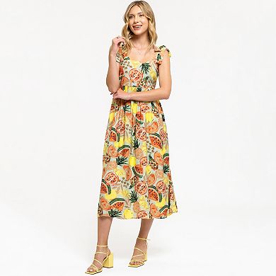 August Sky Women's Fruit Print Midi Dress