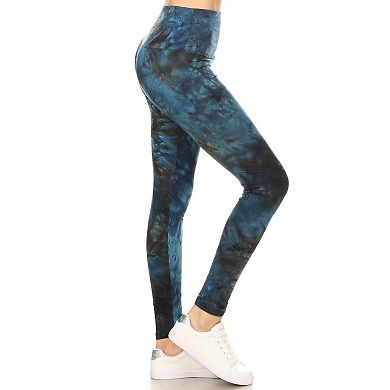 Long Yoga Style Banded Lined Tie Dye Printed Knit Legging With High Waist