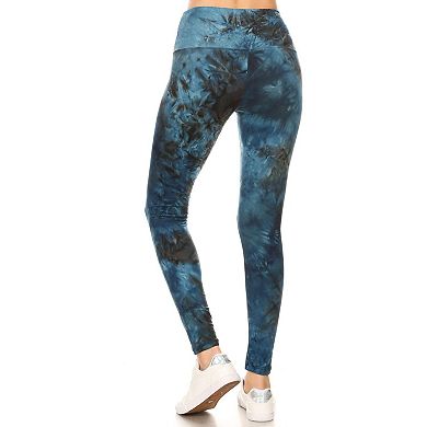 Long Yoga Style Banded Lined Tie Dye Printed Knit Legging With High Waist