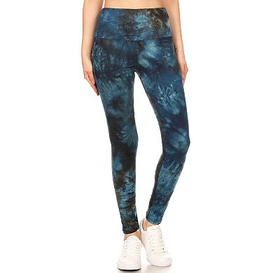 Long Yoga Style Banded Lined Tie Dye Printed Knit Legging With High Waist