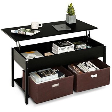 Lift Top Coffee Table With Drawers And Hidden Compartment For Living Room