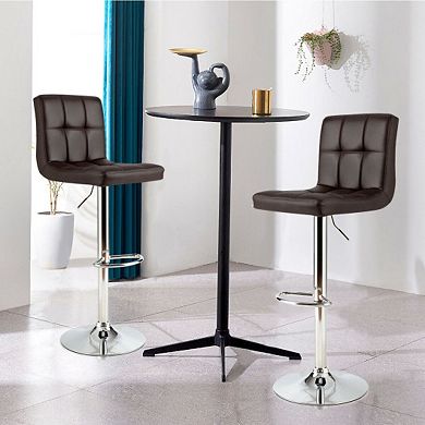 Set Of 2 Square Swivel Adjustable Pu Leather Bar Stools With Back And Footrest
