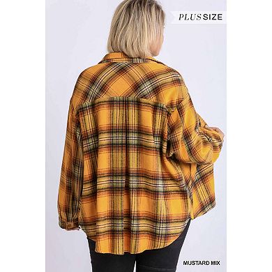 Plaid Collar Button Down Overshirt With Front Pockets