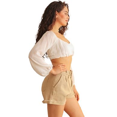 Ivory Puff Long Sleeve Smocked Back Crop Top
