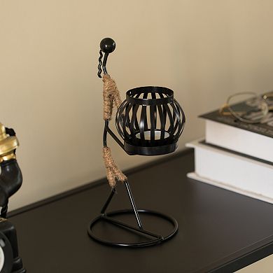 Wire Figure Candle Holder Modern Tea Light Lantern Tabletop Centerpiece Candle Stand, Front Carry