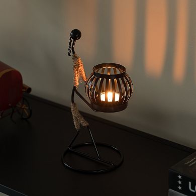 Wire Figure Candle Holder Modern Tea Light Lantern Tabletop Centerpiece Candle Stand, Front Carry