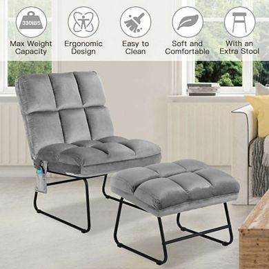 Velvet Massage Recliners With Ottoman Remote Control And Side Pocket