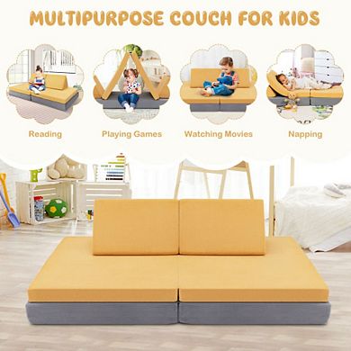 4-piece Convertible Kids Couch Set With 2 Folding Mats