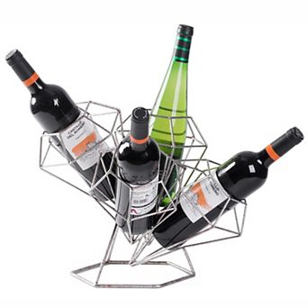 Vintage Decorative Metal Diamond Shaped Tabletop Countertop Wine 4 Bottle Holder