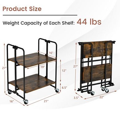 Foldable Rolling Cart With Storage Shelves For Kitchen - 2 Tier
