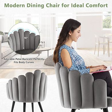 Modern Velvet Dining Chair With Metal Base And Petal Backrest