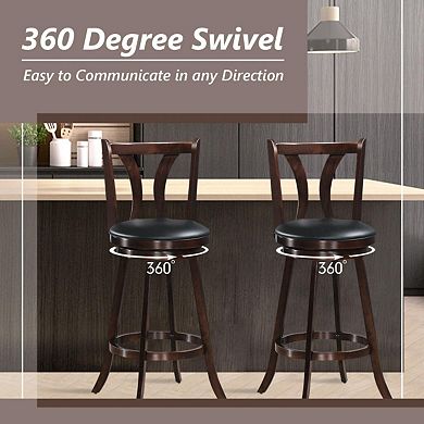 Set Of 2 Swivel Bar Stool Counter Height Leather Padded Dining Kitchen Chair