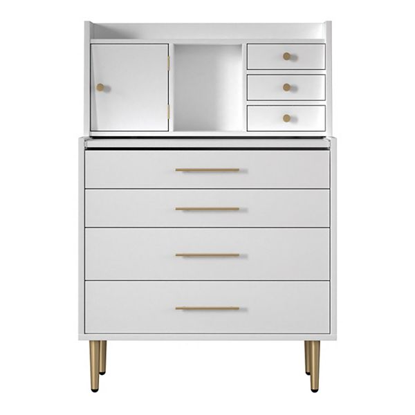 Makeup Vanity Table With Mirror, Retractable Table, And Hidden Storage