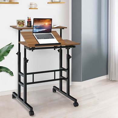 Mobile Stand Up Adjustable Computer Desk Tilting Workstation