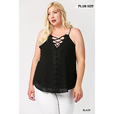 Plunging V-neckline Lattice Top With Scalloped Lace