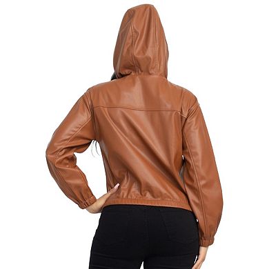 Faux Leather Hoodie Jacket