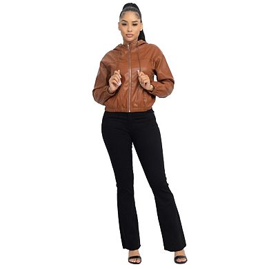 Faux Leather Hoodie Jacket