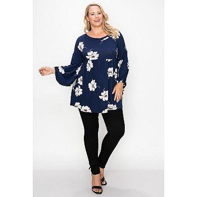 Floral, Bubble Sleeve Tunic Top