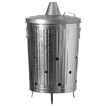 Silver and Outdoor Galvanized Metal Garden Incinerator Can, for Yard, Home, Patio, and Backyard