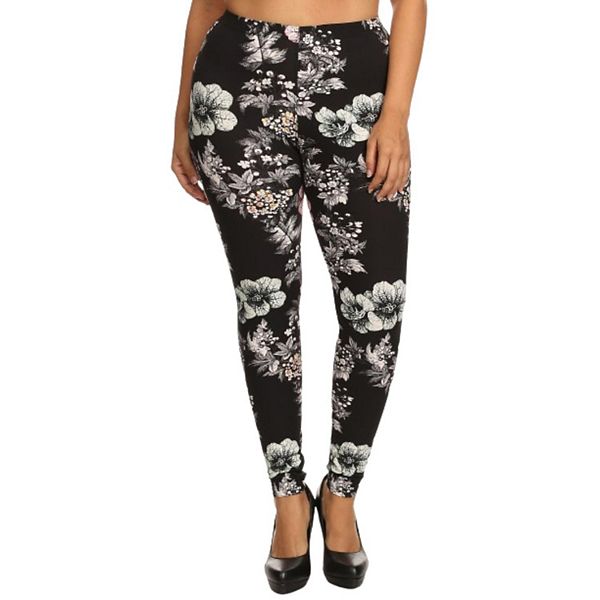 Plus Size Floral Graphic Printed Jersey Knit Legging With Elastic ...