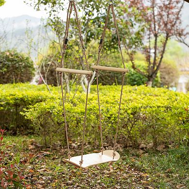 Natural Wooden Outdoor Patio Playground Kids Hanging Adjustable Stand Up Skateboard Swing