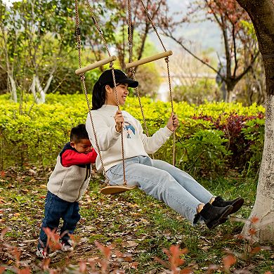 Natural Wooden Outdoor Patio Playground Kids Hanging Adjustable Stand Up Skateboard Swing