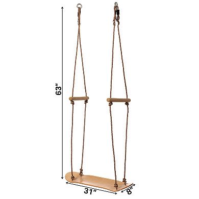 Natural Wooden Outdoor Patio Playground Kids Hanging Adjustable Stand Up Skateboard Swing