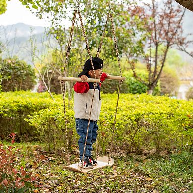 Natural Wooden Outdoor Patio Playground Kids Hanging Adjustable Stand Up Skateboard Swing