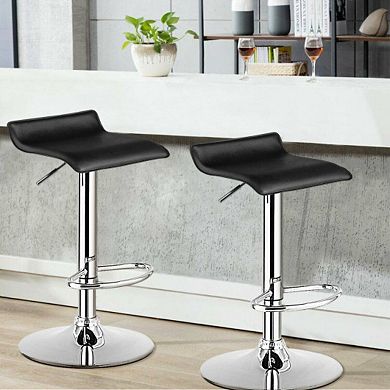 Set Of 2 Adjustable Pu Leather Backless Bar Stools