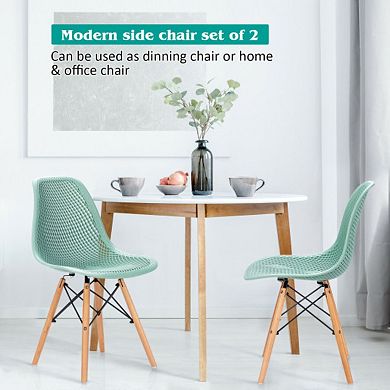 2 Pcs Modern Plastic Hollow Chair Set With Wood Leg