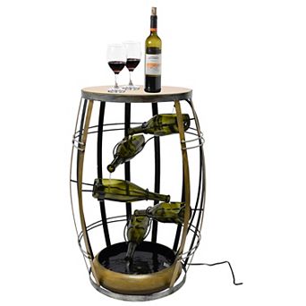 Metal Barrel Design Cascading Waterfall Floor Water Fountain with Tiering Wine Bottles Yard