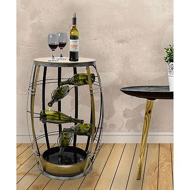 Metal Barrel Design Cascading Waterfall Floor Water Fountain with Tiering Wine Bottles Yard