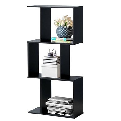 Hivvago 2/3/4 Tiers Wooden S-shaped Bookcase For Living Room Bedroom Office