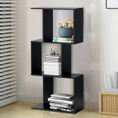 Hivvago 2/3/4 Tiers Wooden S-shaped Bookcase For Living Room Bedroom Office