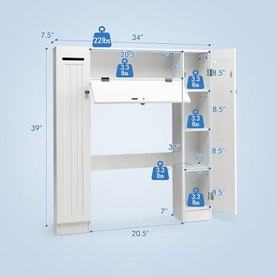 2-door Freestanding Toilet Sorage Cabinet With Adjustable Shelves And Toilet Paper Holders