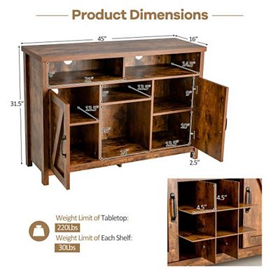 Farmhouse Sideboard With Detachable Wine Rack And Cabinet