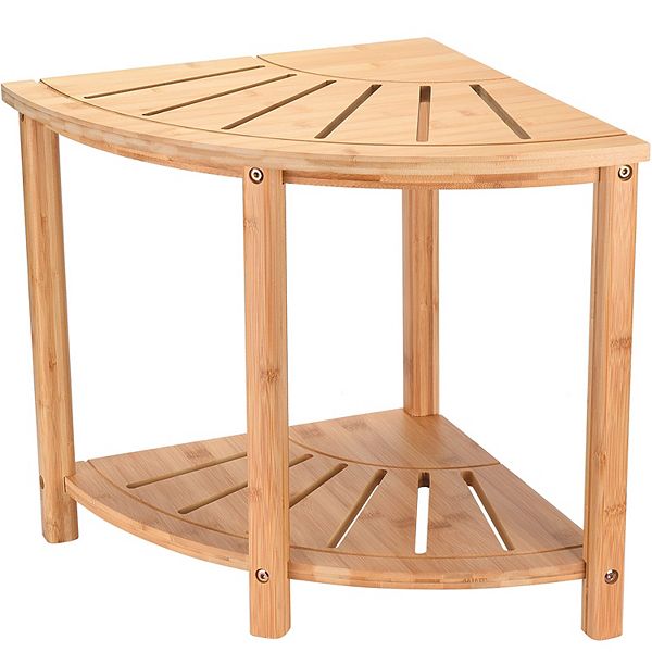 Bamboo Corner Stool With Storage Shelf For Inside Shower Wooden ...