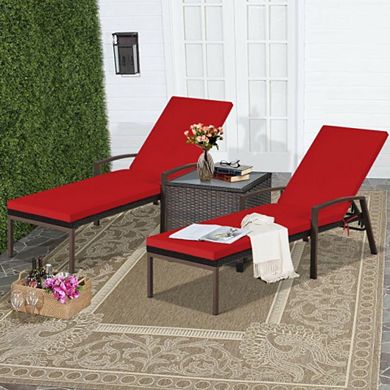 2 Pieces Patio Rattan Adjustable Back Lounge Chair With Armrest And Removable Cushions