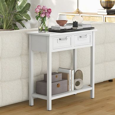 2 Drawers Accent Console Entryway Storage Shelf With Bottom Shelf