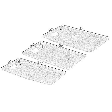 Natural Rectangular Hand-Woven Water Hyacinth Serving Tray with Built-in Handles, Set of 3