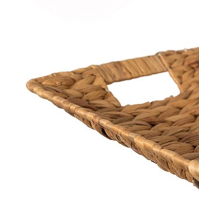 Natural Rectangular Hand-Woven Water Hyacinth Serving Tray with Built-in Handles, Set of 3