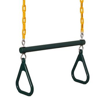 Outdoor Playground Gym Heavy Duty Kids Fun Hanging Trapeze Bar, Green Steel Bar and Yellow Chain