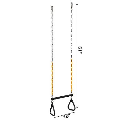 Outdoor Playground Gym Heavy Duty Kids Fun Hanging Trapeze Bar, Green Steel Bar and Yellow Chain